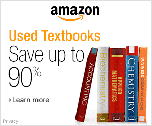Five books being sold on Amazon with the wording "Used textbooks: Save up to 90%"