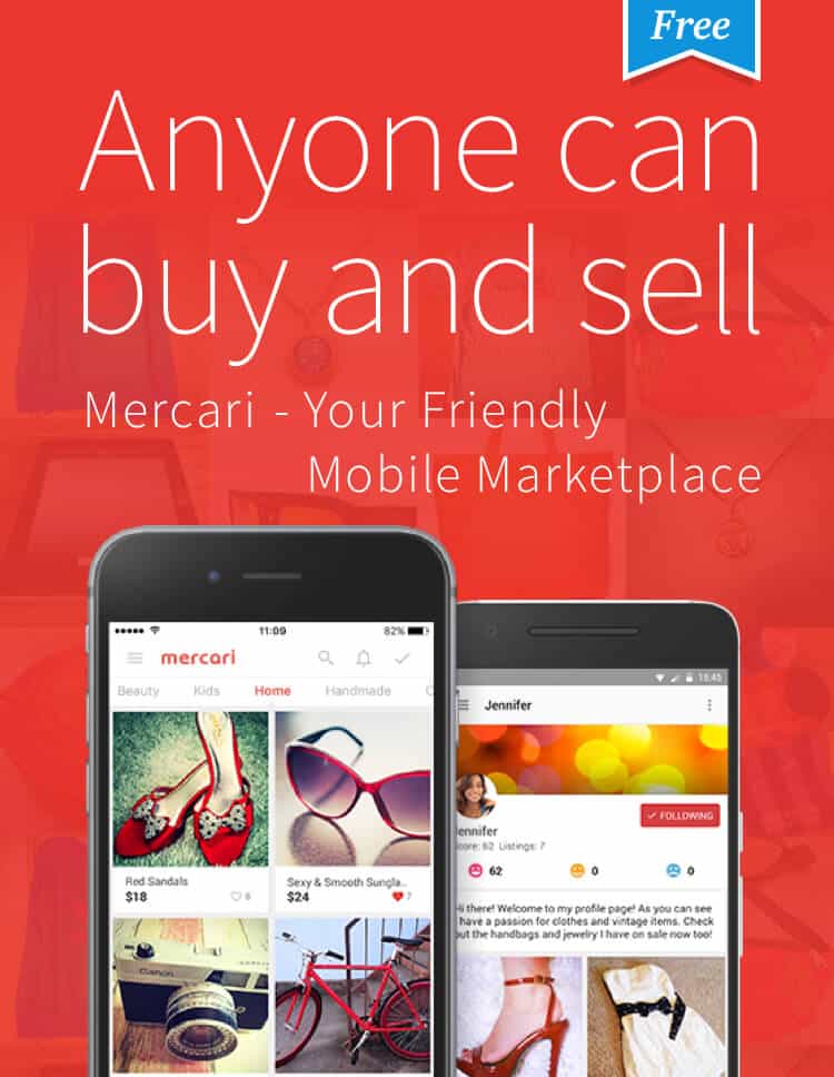 Mercari app snapshot of the search screen on various phones