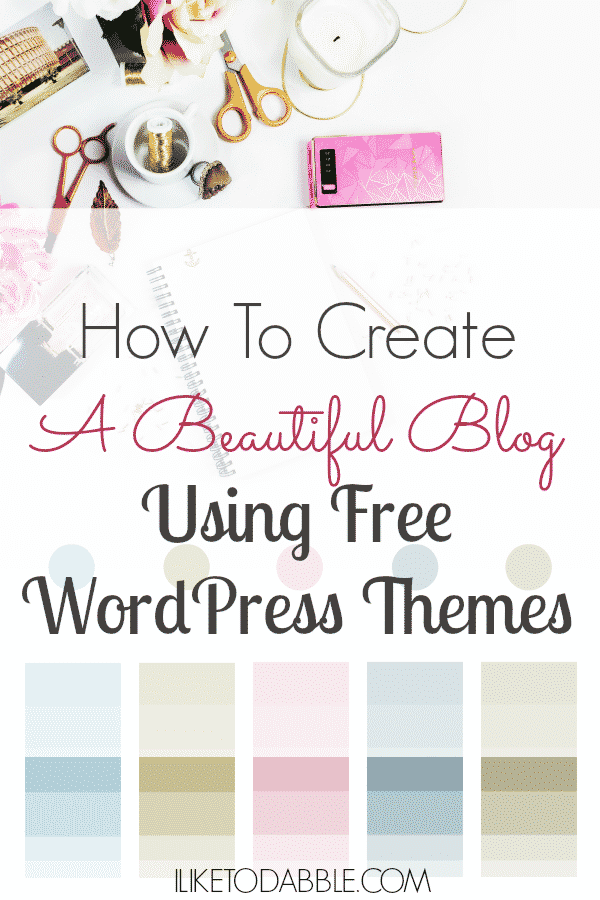 Picture Titled" How to Create a Beautiful Blog Using Free WordPress Themes" with a phone, candles, and scissors with thread in the background of title