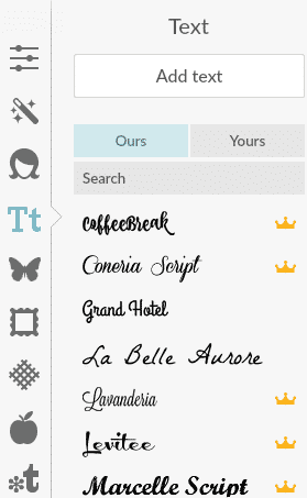 Screenshot of Font Selection Section on PicMonkey