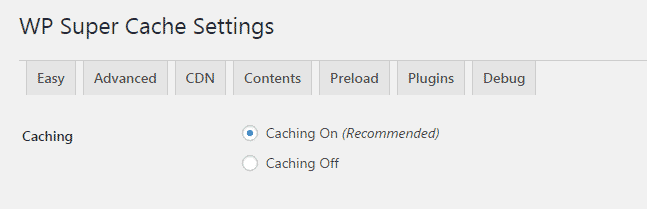 Screenshot of WP Super Cache Settings Page