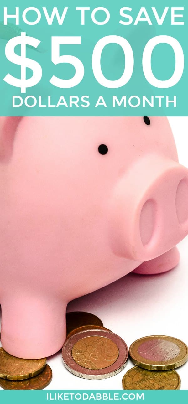 Piggy Bank and coins with statement "Save $500 dollars a month. Save money. Grow your savings. Plan for a future of financial freedom" #savemoney #save500amonth #moneytips #savings