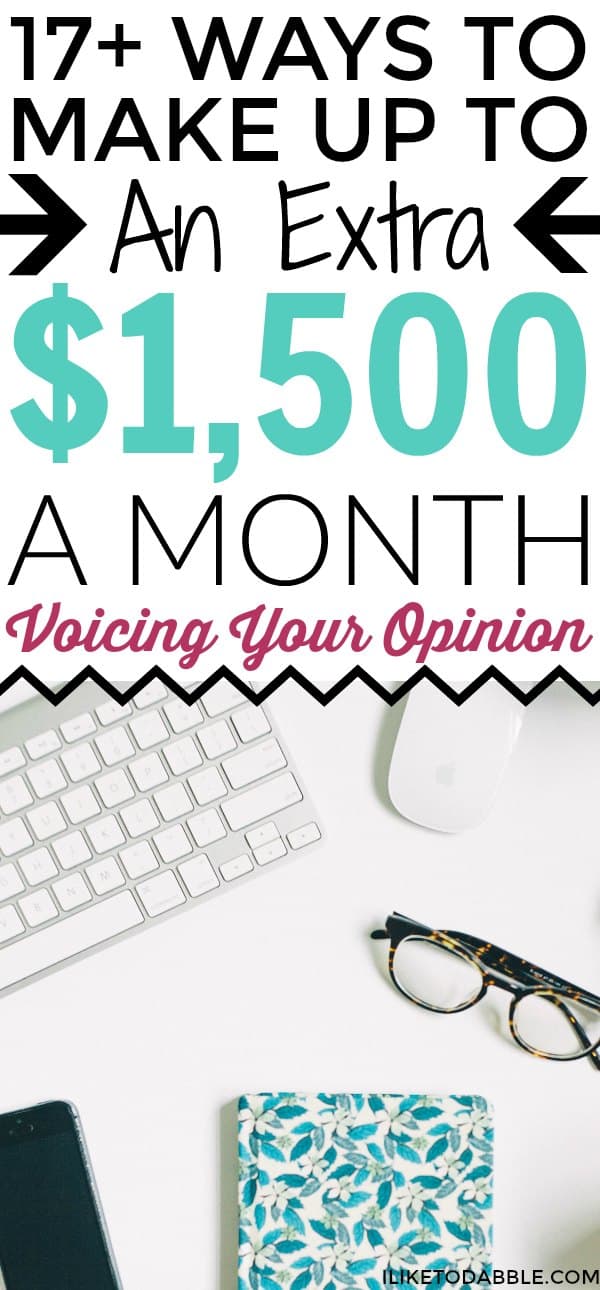 image of keyboard, glasses and mouse with title "17+ ways to make up to an extra $1,500 a month voicing your opinion"