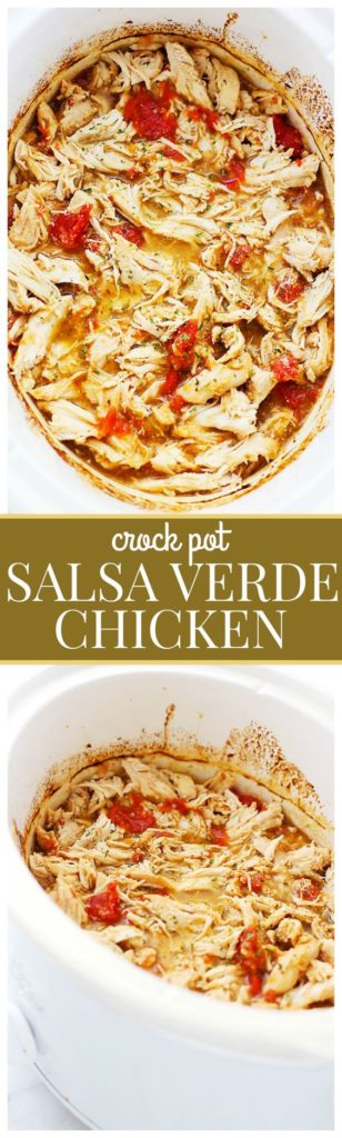 image of salsa verde chicken in crockpot