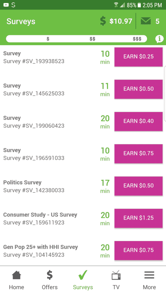 image of inbox dollars review under "survey" section in website