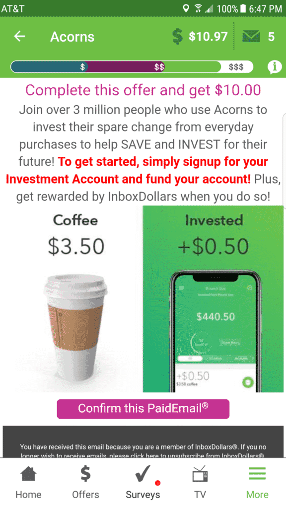 image of inboxdollars in the "acorn" tab