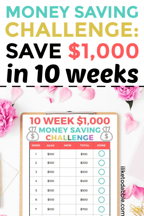 Money saving challenge: save $1000 in 10 weeks. Money saving challenge tracker printable. Saving money. Financial tips. Budgeting tips. #moneysavingchallenge