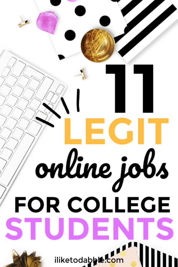 11 online jobs for college students that are legit and pay $15 or more. Image of keyboard and notebook in background. #onlinejobs #collegestudentjobs #workfromanywhere