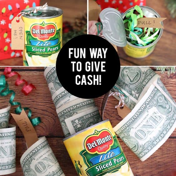 Money in a canned food item, gag idea