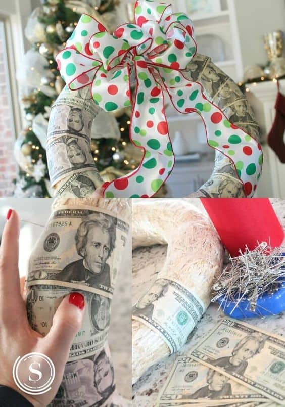 wreath made of money