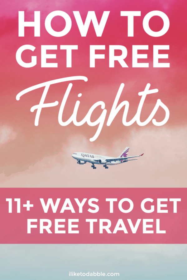 11+ ways to get free flights and other ways to get free travel. WE discuss travel hacking, taking advantage of promotions, specific rewards programs and much more to help you get the most free travel this year. Image of airplane. #freeplanetickets #freetravel #freeflights #freeairfare #freestuff #travelforfree #flyforfree #travelhacking #travelhacker