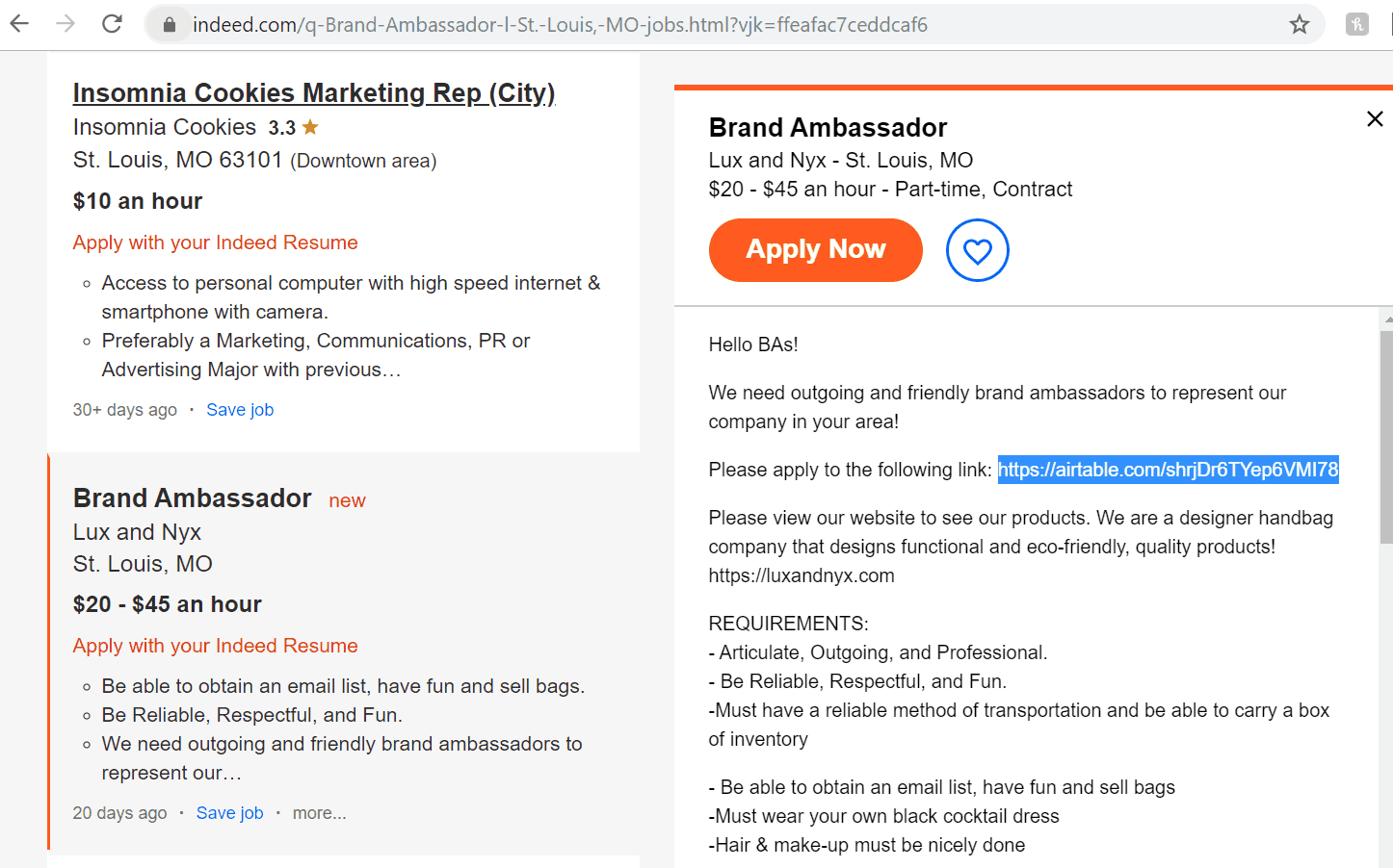 indeed brand ambassador jobs listing in app