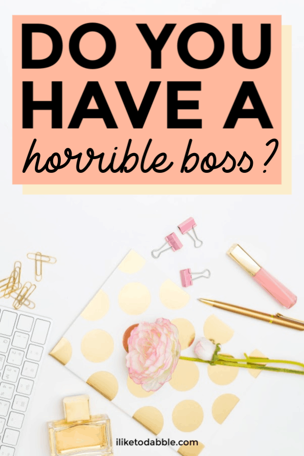 Do you have a horrible boss? Look out for these red flags. Image of laptop, pink rose, lip-gloss, pens, journal and paperclips. #horribleboss #careertips #bossproblems #career #worklife