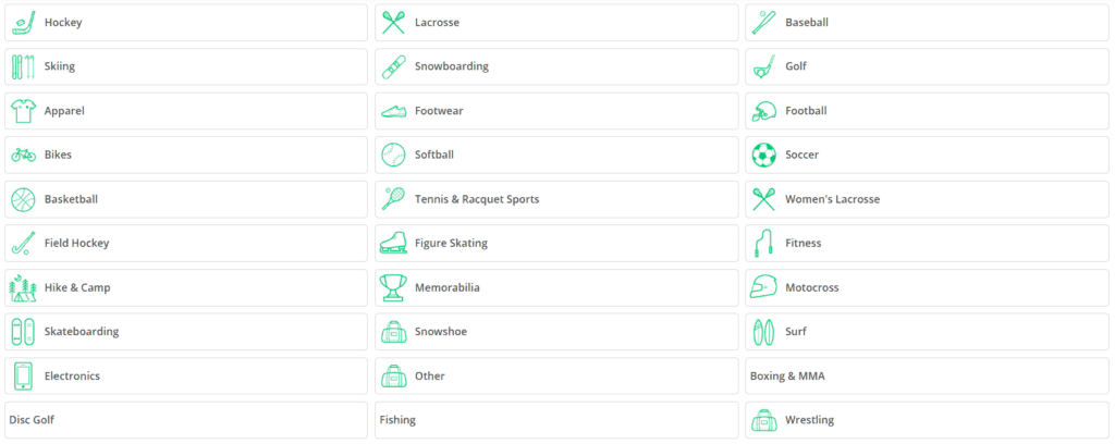 sidelineswap review list of categories sreenshot