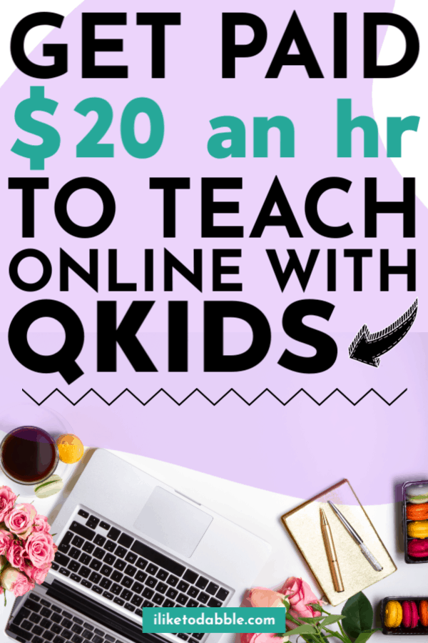 Qkids Review: Get paid to teach english online and make up to $20 an hour Image of keyboard, journal, pens, coffee cup, roses, and macaroons. #qkids #teachonline #makemoney #makemoneyonline #sidehustleideas #onlinejobs