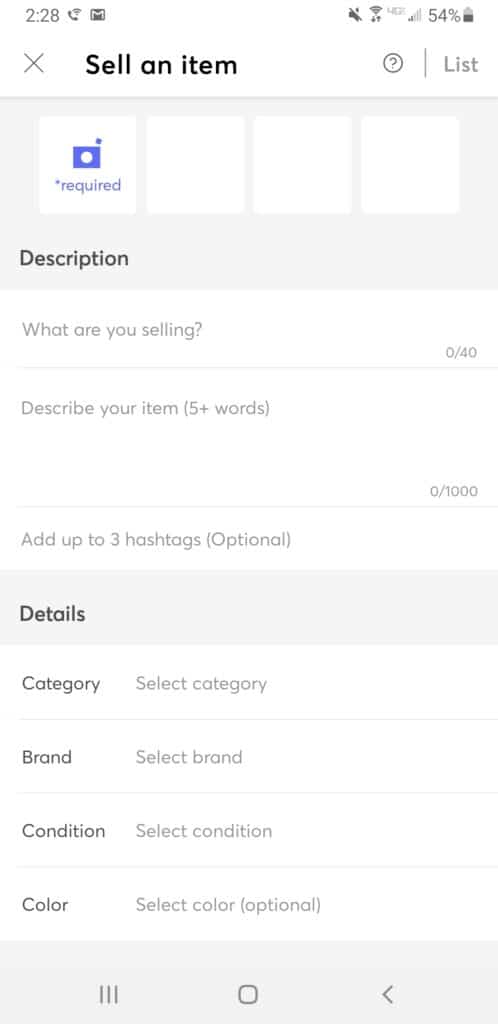 Mercari review app snippet of selling screen