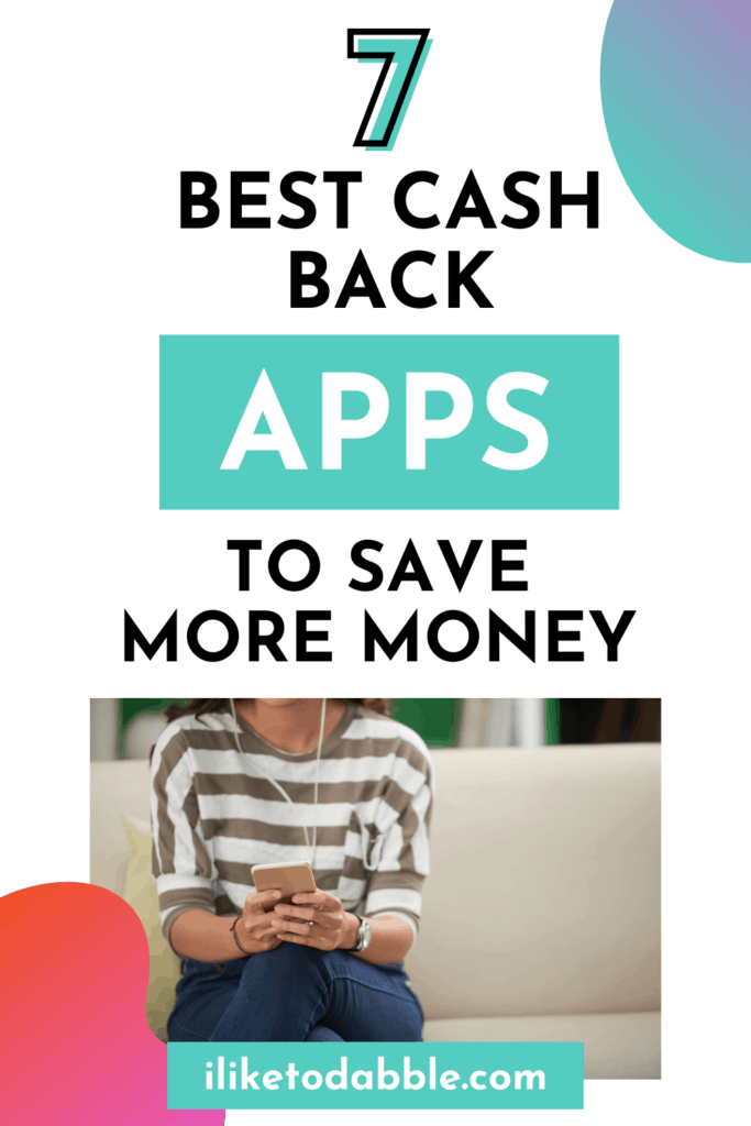 vertical image with a woman using cash back apps with headphones in her ears.
