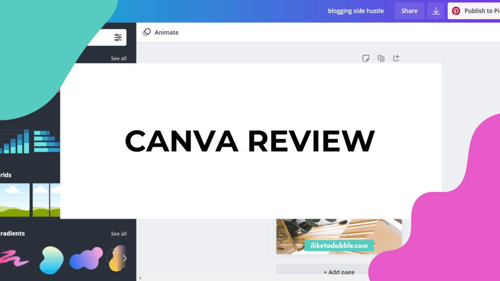 Canva review featured image with a screenshot of the design studio in canva