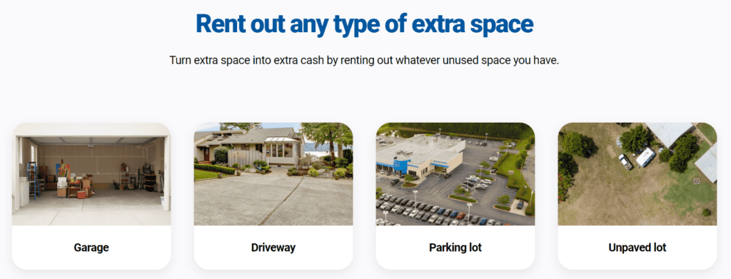 Screenshot from the neighbor app showing what type of space can be rented out