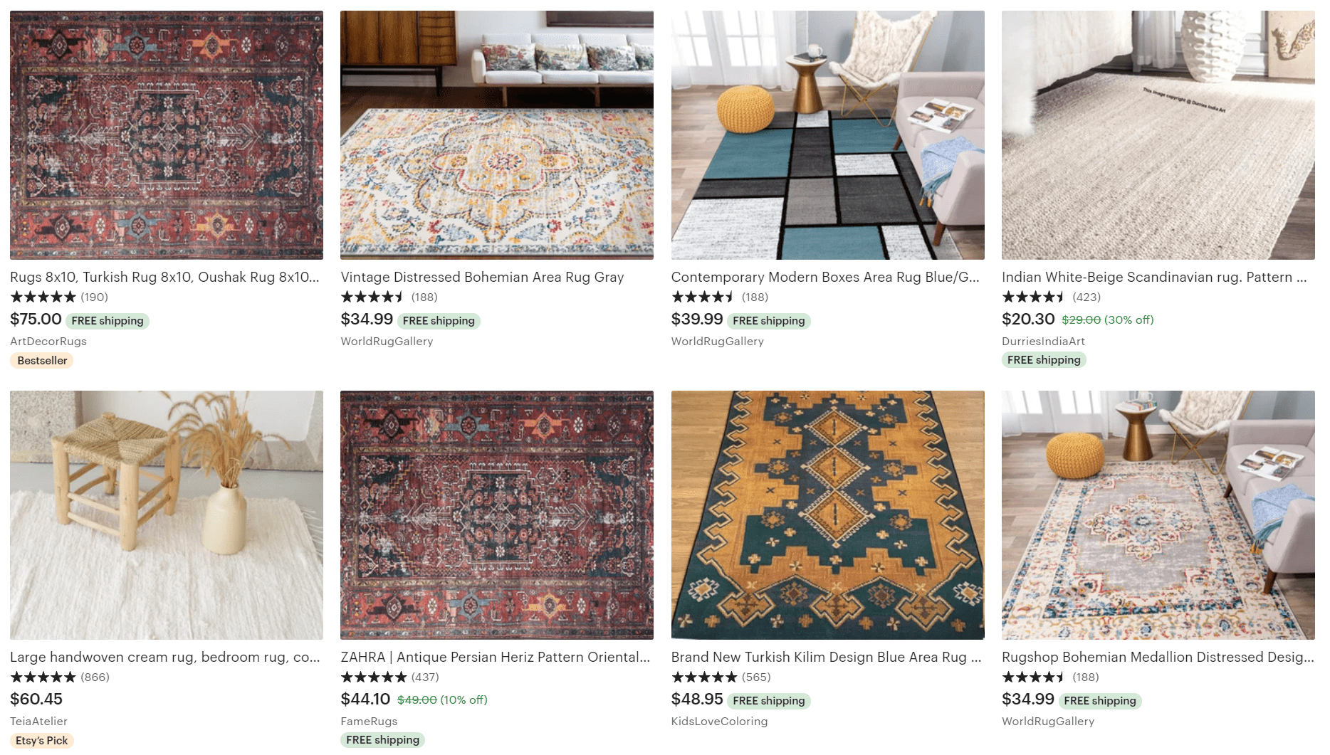 8 by 10 rugs etsy listing