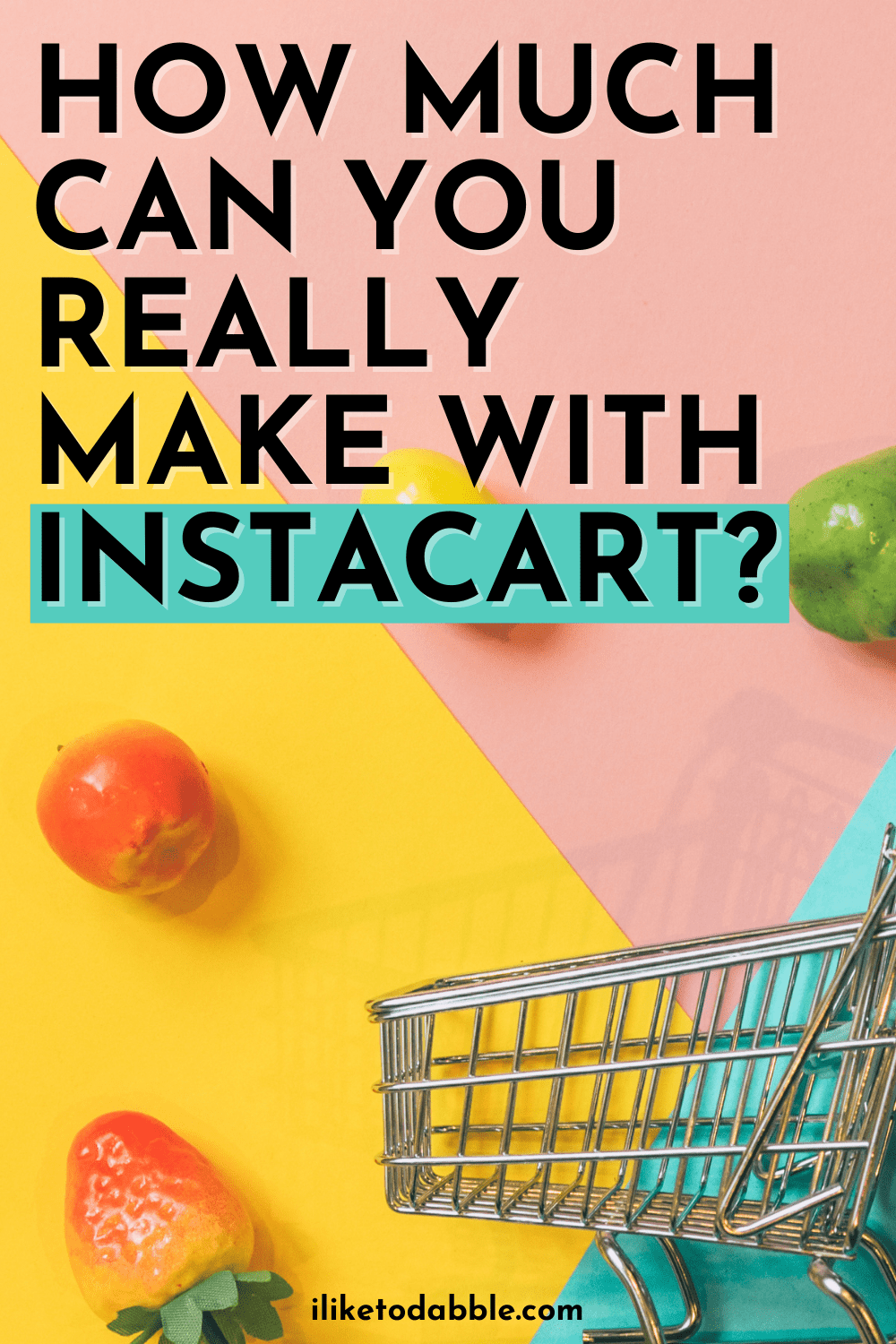 grocery cart with fruit and vegetables against a colorful background with text that reads: how much can you really make with instacart