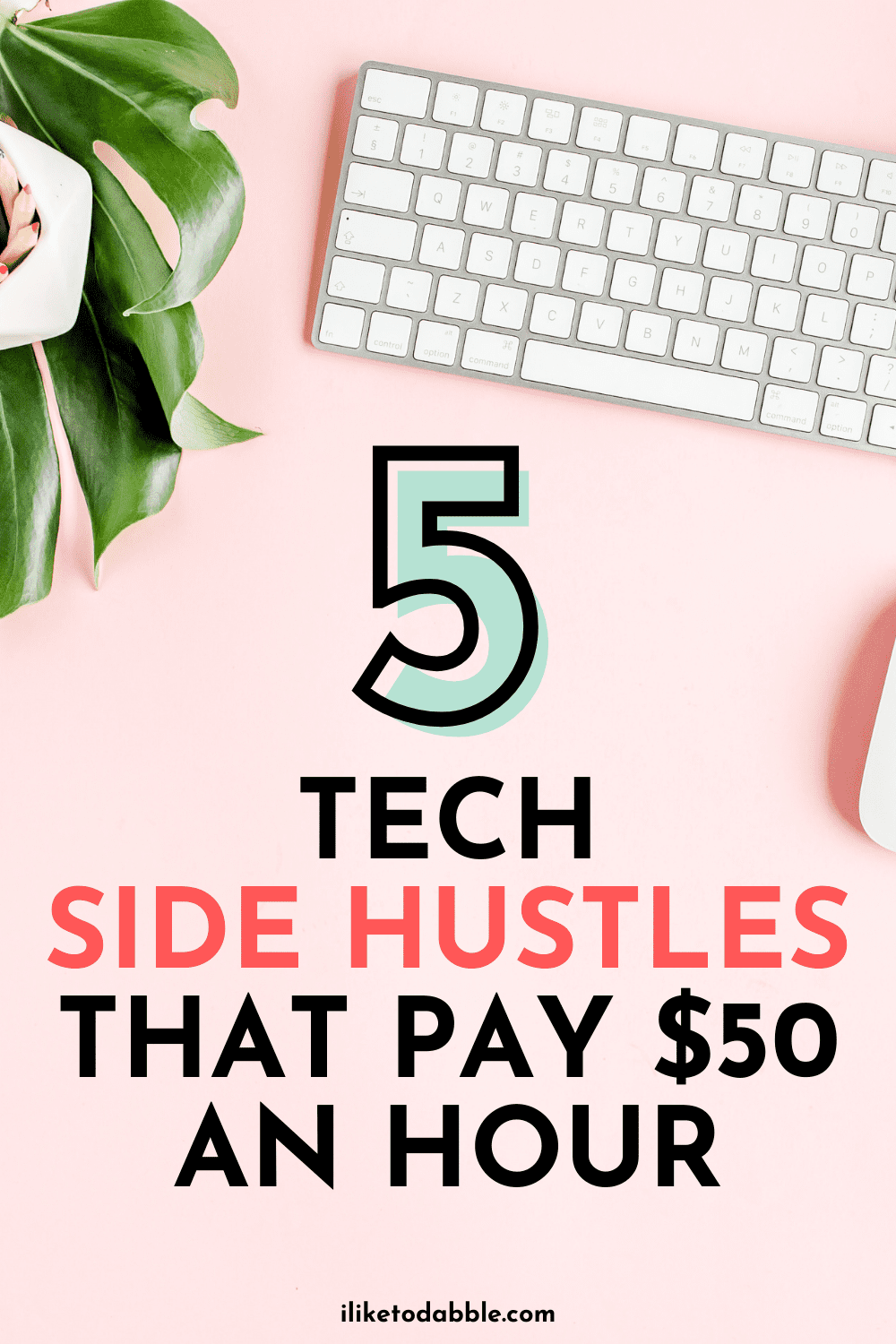 laptop on a pink background with title text that reads: 5 side hustles that pay $50 an hour
