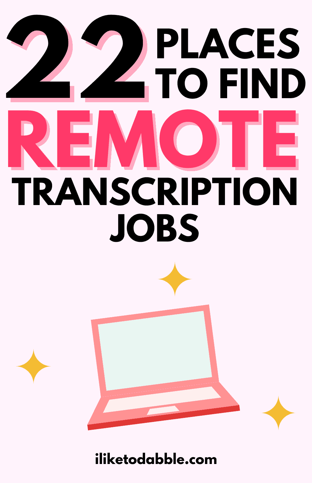 laptop illustration with title text overlay that reads: 22 places to find remote transcription jobs