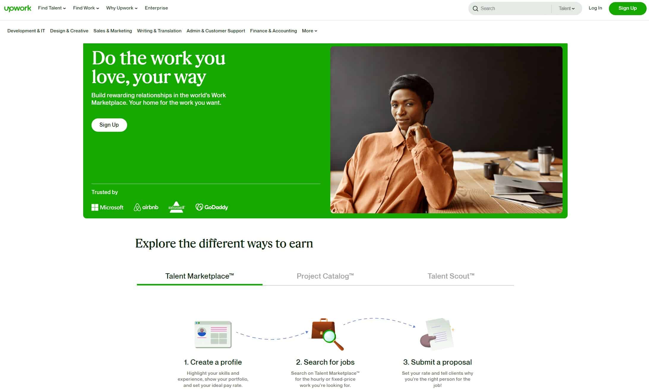 upwork freelancer homepage screenshot