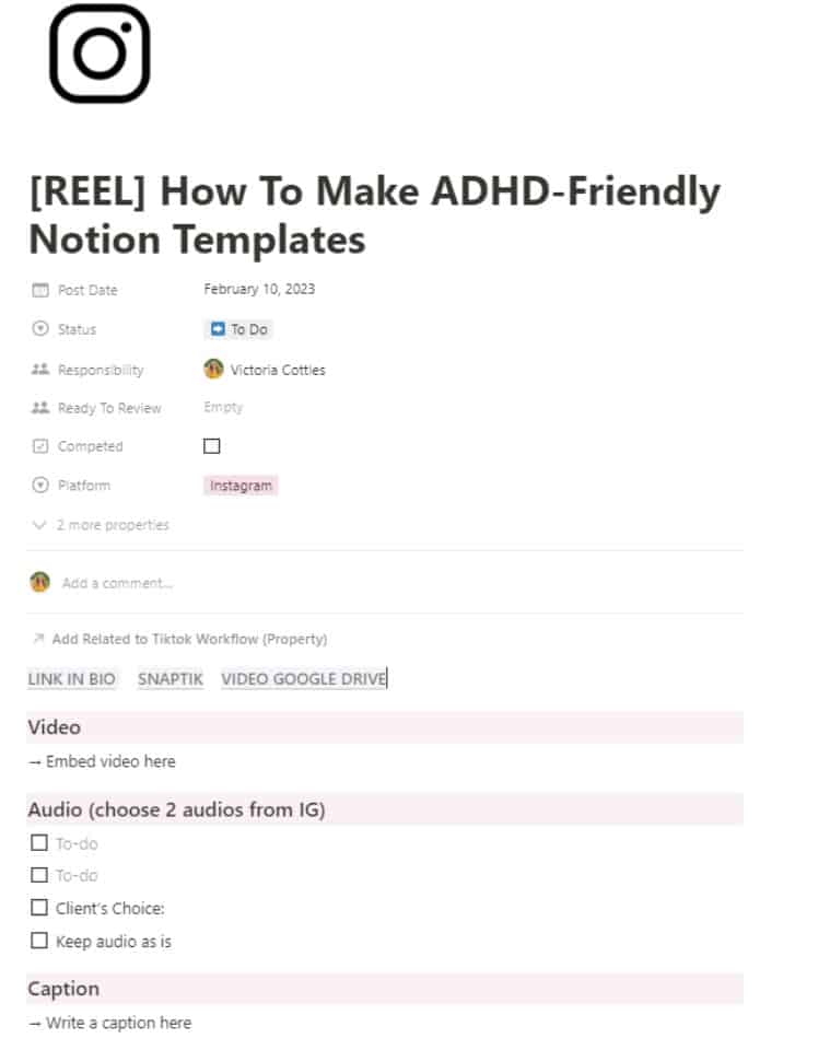 A screenshot of an Adhd friendly template
