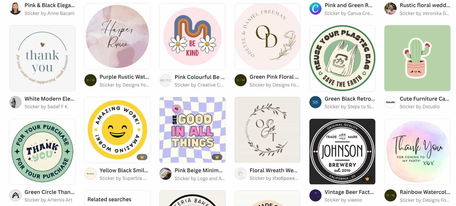snapshot of some sticker templates available in canva