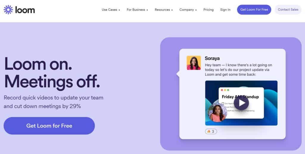 Remote work tool called Loom & a screenshot of their homepage