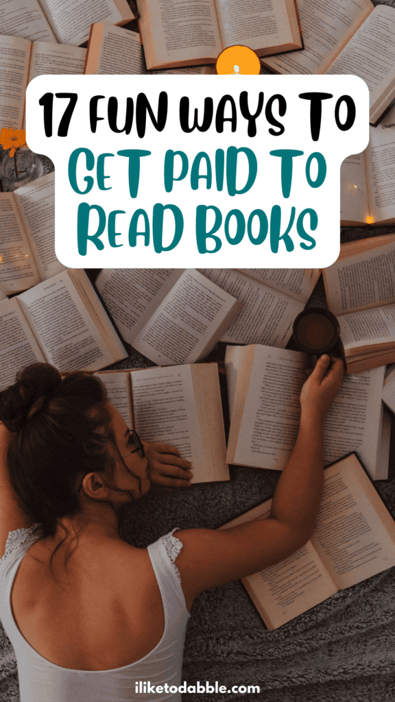 Pinnable image for pinterest with title text overlay and background of person laying with books
